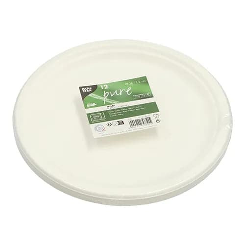 Pure Sugar Cane Round White Plates 23cm 12pk