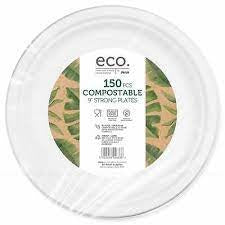 Eco. Compostable 9" Strong Plates, 150 Pack