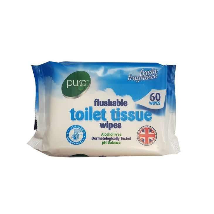 Pure Flushable Toilet Tissue Wipes 60pk