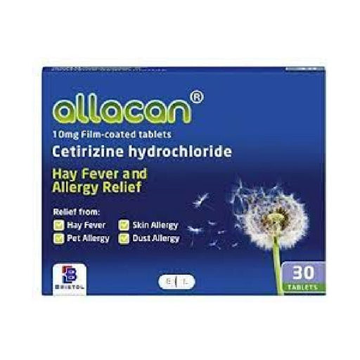 Allacan Hay Fever & Allergy, Cetirizine Hydrochloride. 30 tabs