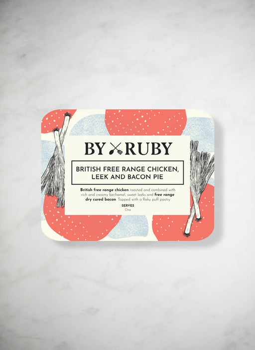 By Ruby British Free Range Chicken Leek and Bacon Pie feeds 1