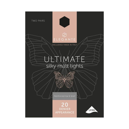 Elegante Ultimate 20 Denier Silky Matt Black Tights (L) x 2