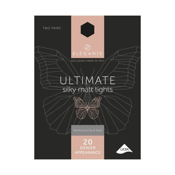 Elegante Ultimate 20 Denier Silky Matt Black Tights (M) x 2